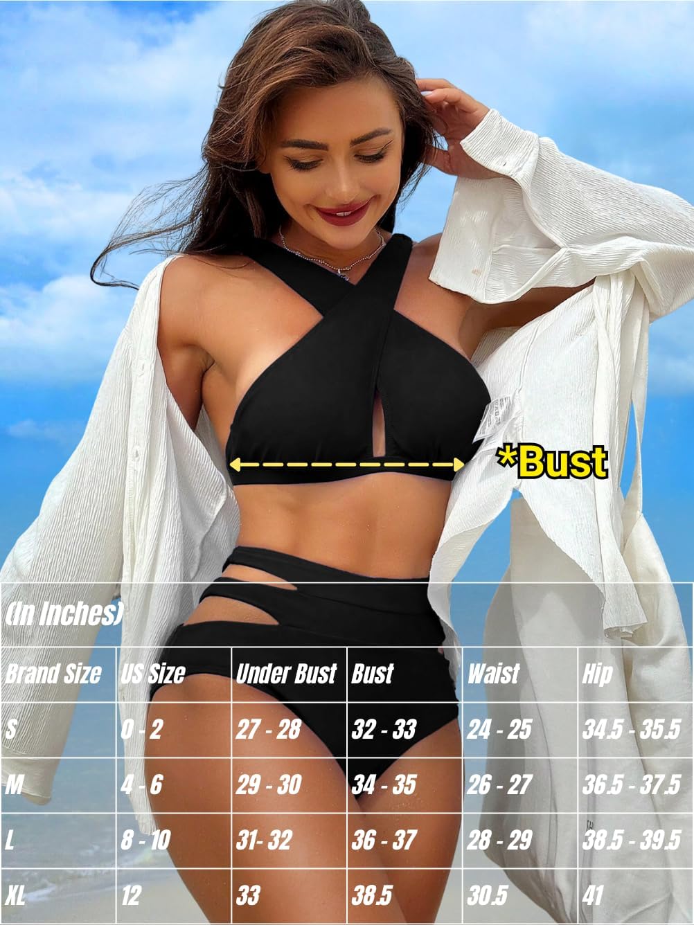 Kaei&Shi Bikini Sets for Women Full Coverage Bottoms,High Waisted Bathing Suit,Cut Out Criss Cross Two Piece Swimsuits