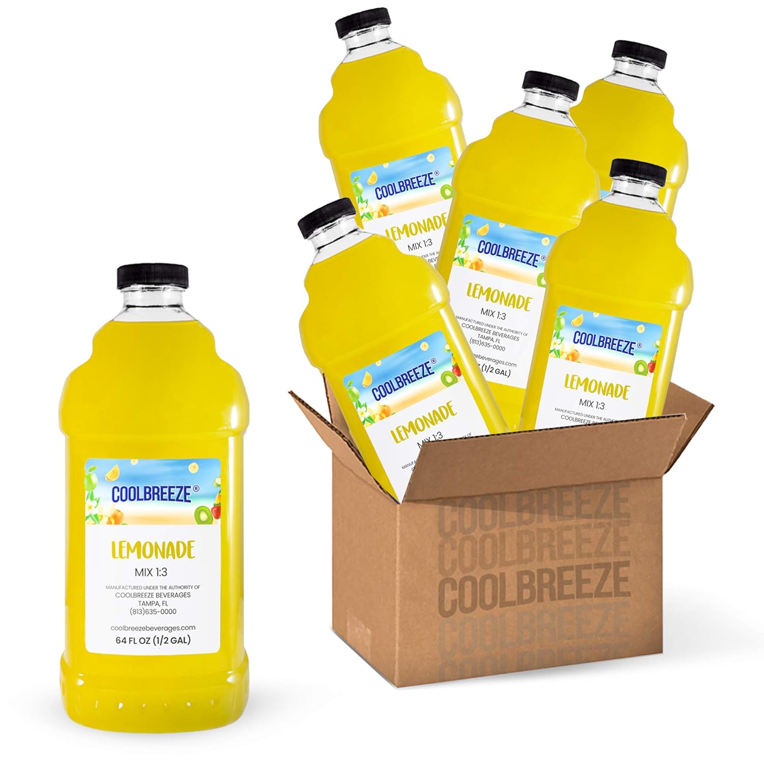 Coolbreeze® Beverages Ready to Use Premium Frozen Slush Drink Mix - Lemonade - One Case (Six 1/2 Gal Bottles)
