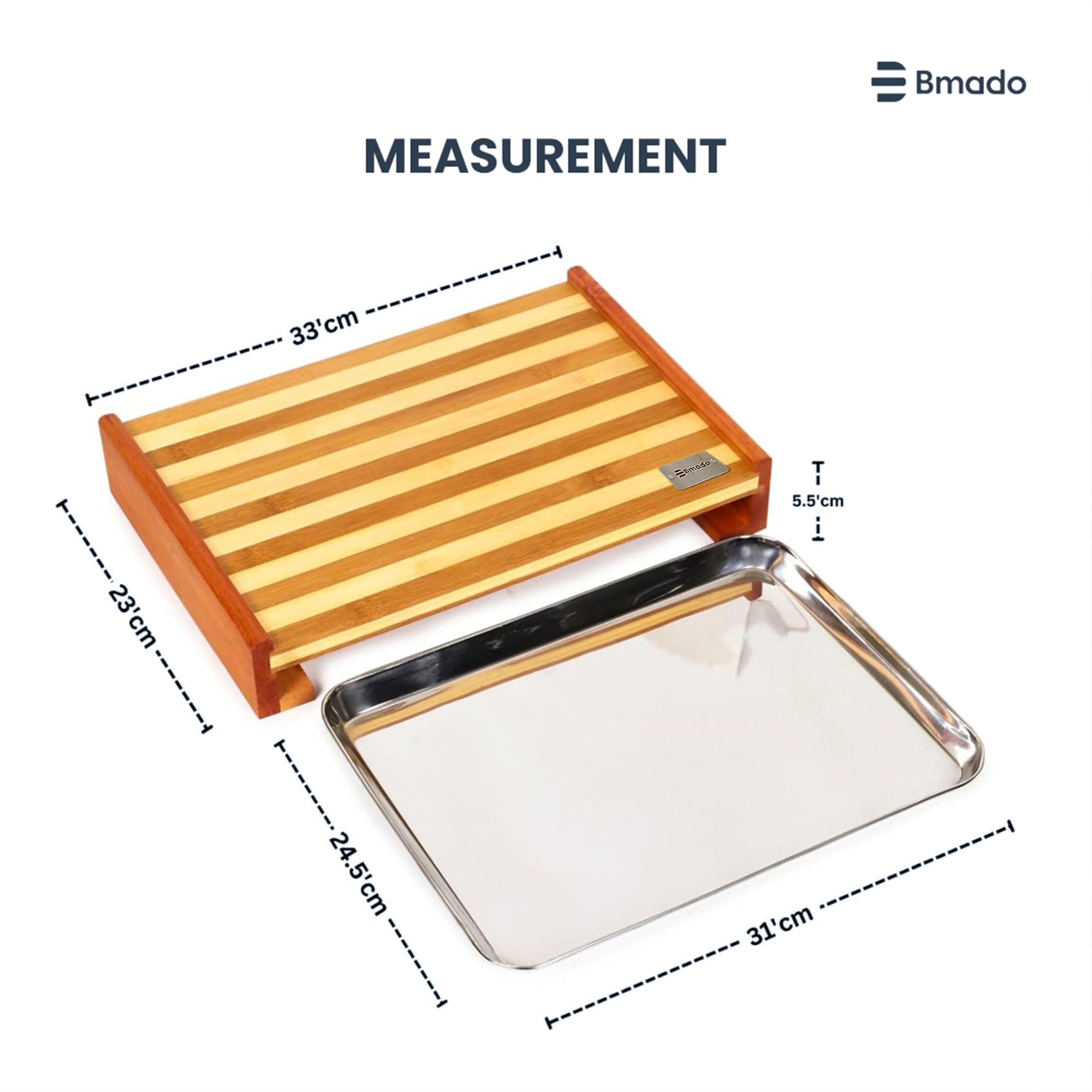 Bmado Bamboo Cutting Board with Tray -3