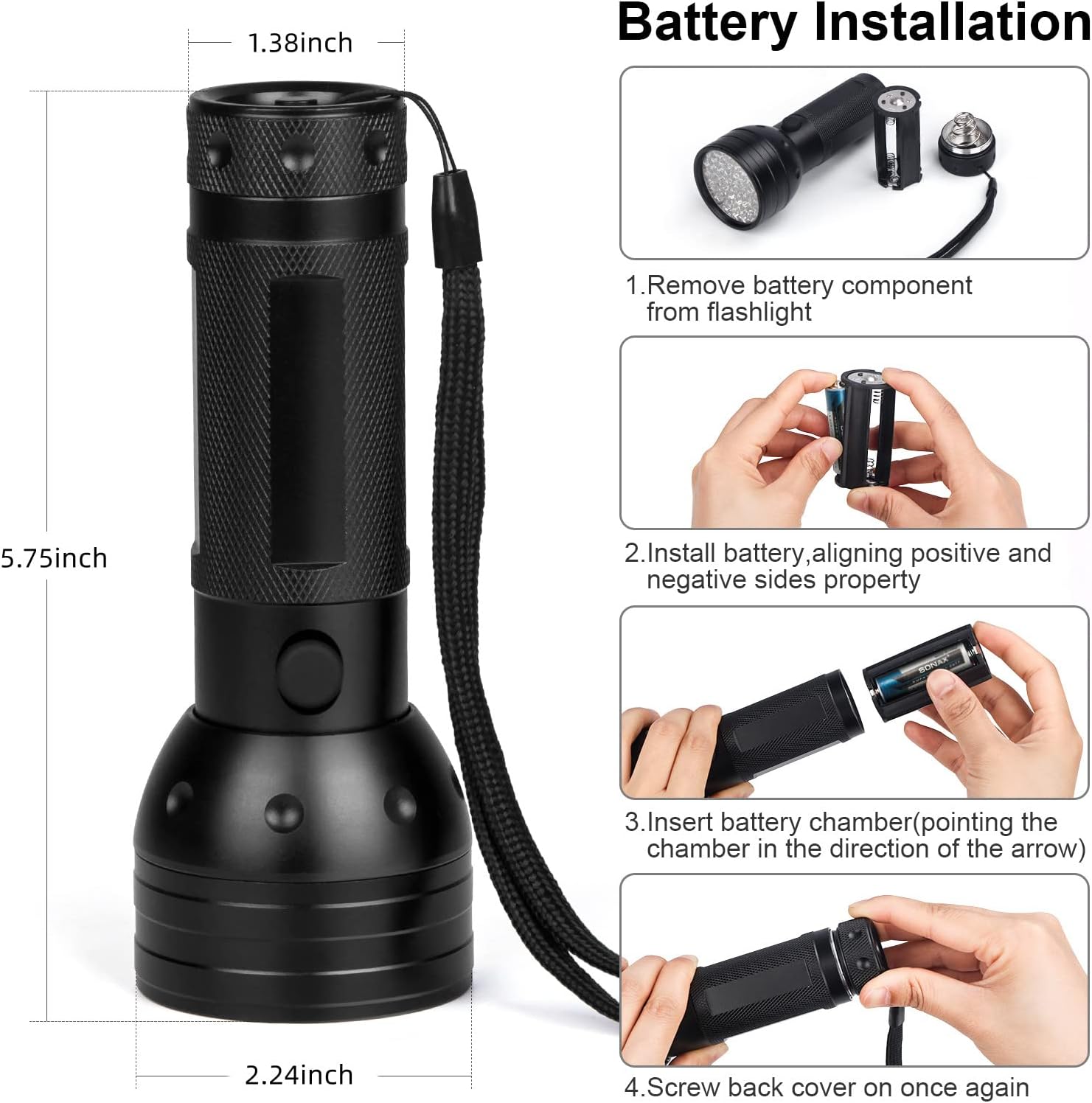 Whaply Black Light UV Flashlight, 51 LED Blacklight Flashlights 395 nM Pet Urine Detector with 3 Pack AA Batteries for Cat Urine, Stains, Bed Bug (51 LED-2 Pack)