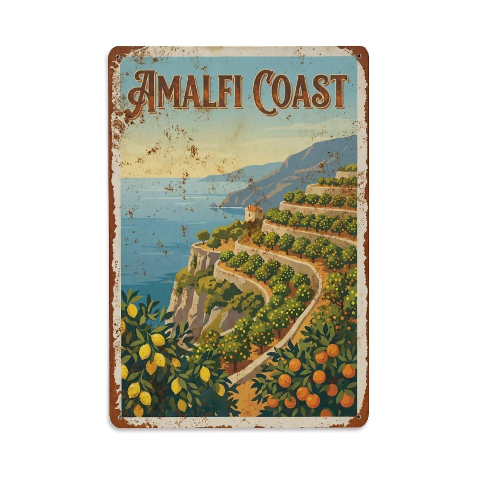 Vintage Travel Orchard Italy Terraced Metal Tin Sign
