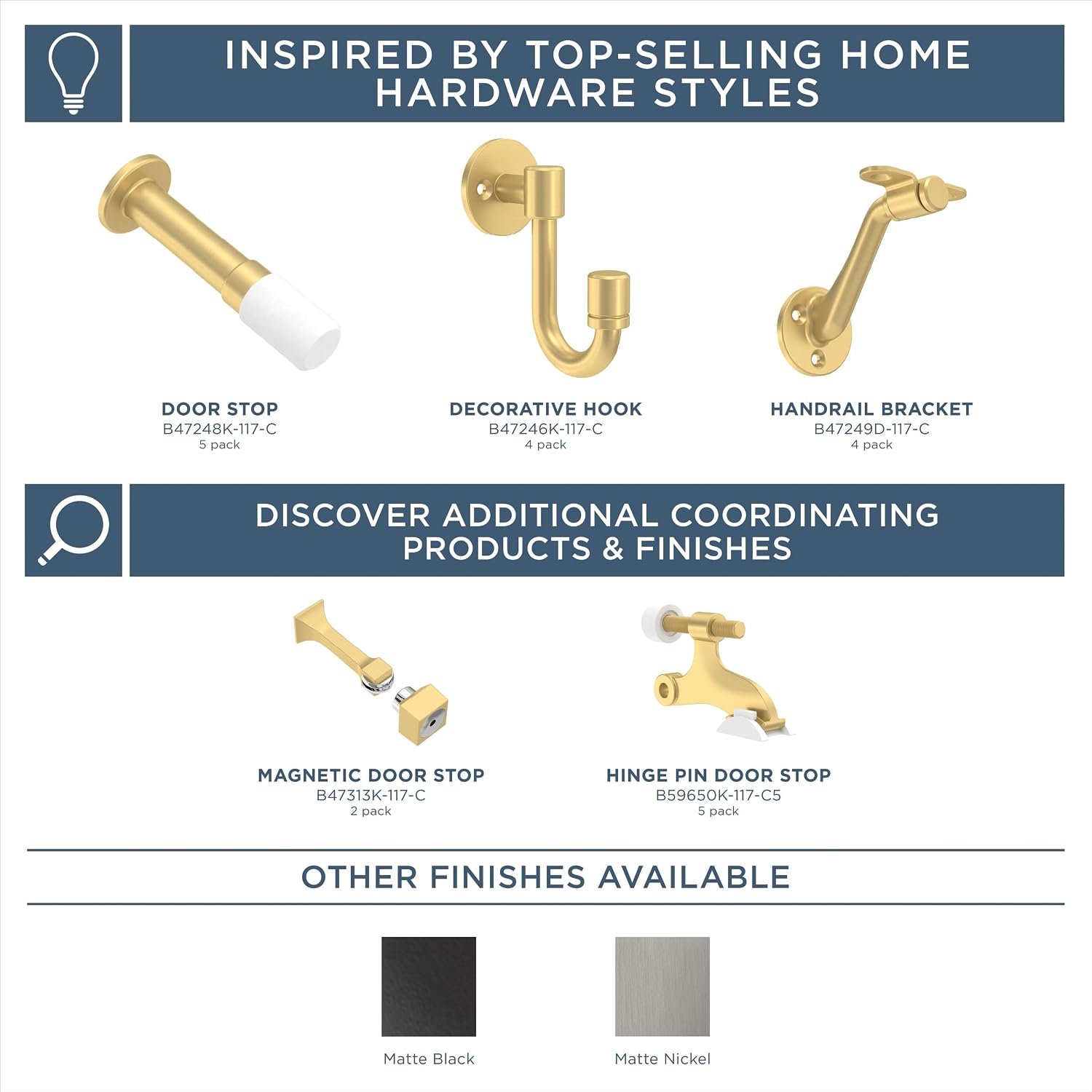 Franklin Brass Bar 3 in. (76 mm) Handrail Bracket in Modern Gold (4-Pack), B47249D-117-C