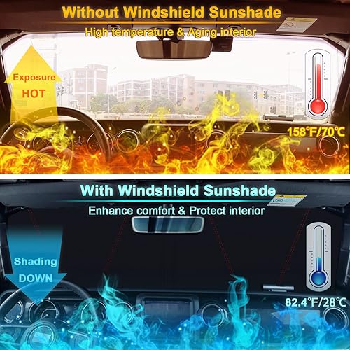 Miniatura 3 de PIMCAR Parasol plegable para ventana delantera, compatible con Jeep Wrangler JL JLU 2018-2023 y Jeep Gladiator 2020-2023, protector de visera solar