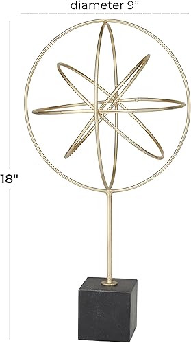 Miniatura 3 de CosmoLiving by Cosmopolitan Escultura geométrica de mármol con base negra, 9 "x 9" x 18", oro