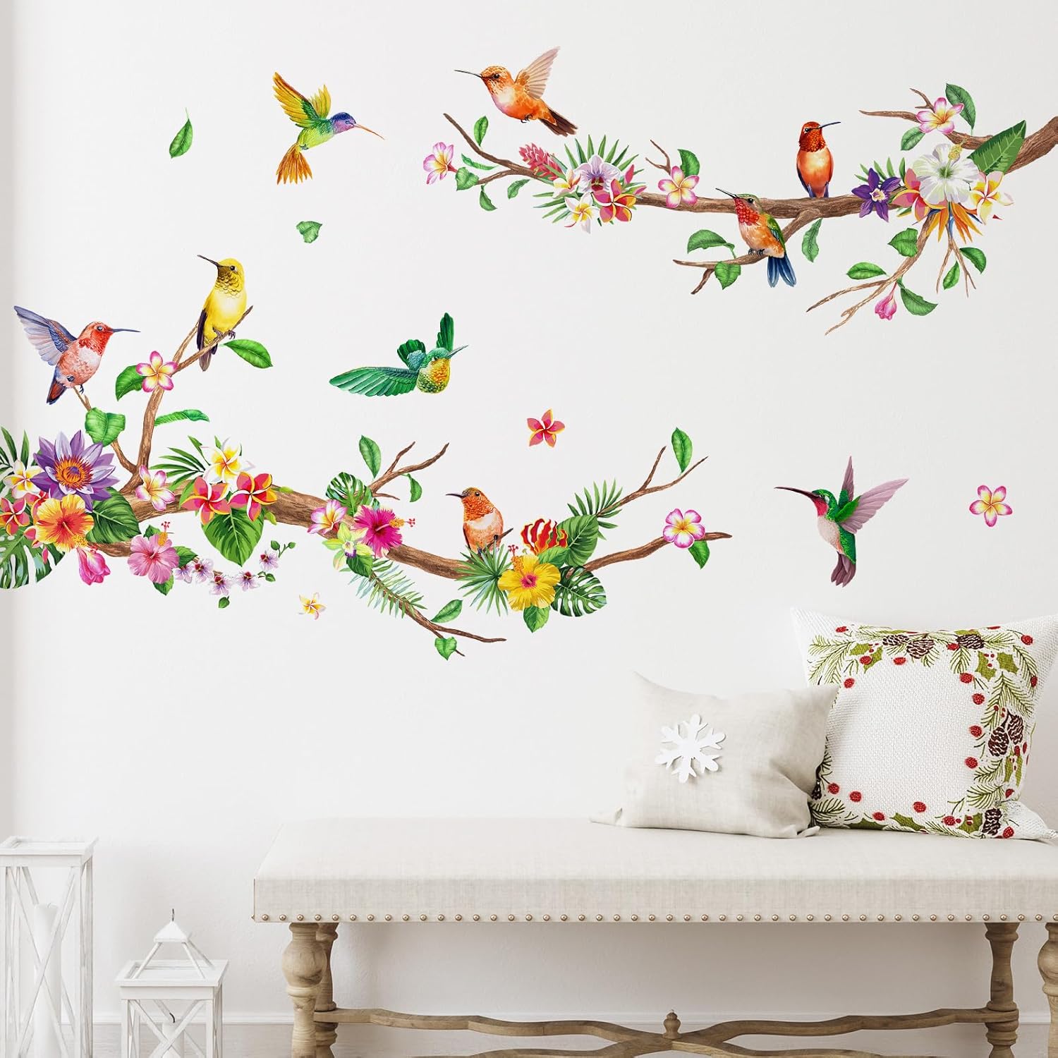 Zonon 6 Pcs Flowers Wall Decals Stickers Vinyl Removable Peel and Stick Colorful Dragonflies Floral Wall Murals Decor for Bedroom Living Room Nursery(Pink Flower)