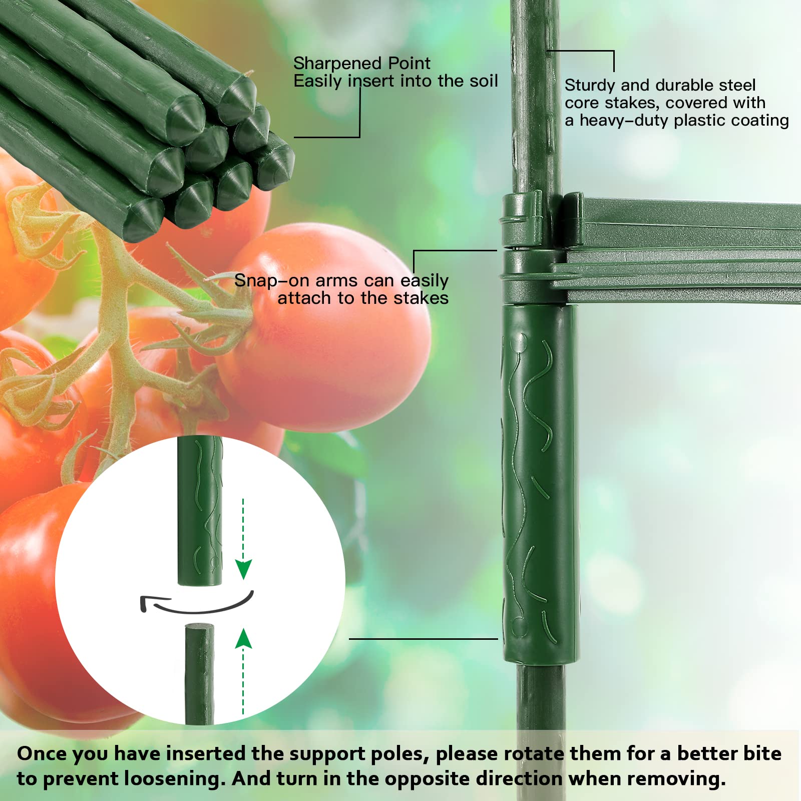 3 Stück Tomaten Rankhilfe, Pflanzenhalter, Rankhilfe Pflanzen, Robuste Tomatenkäfig, Pflanzenstütze Pfahl Garten Blumenstütze Klettergitter für den Anbau von Kletterpflanzen Blumen Gemüse (123 cm)