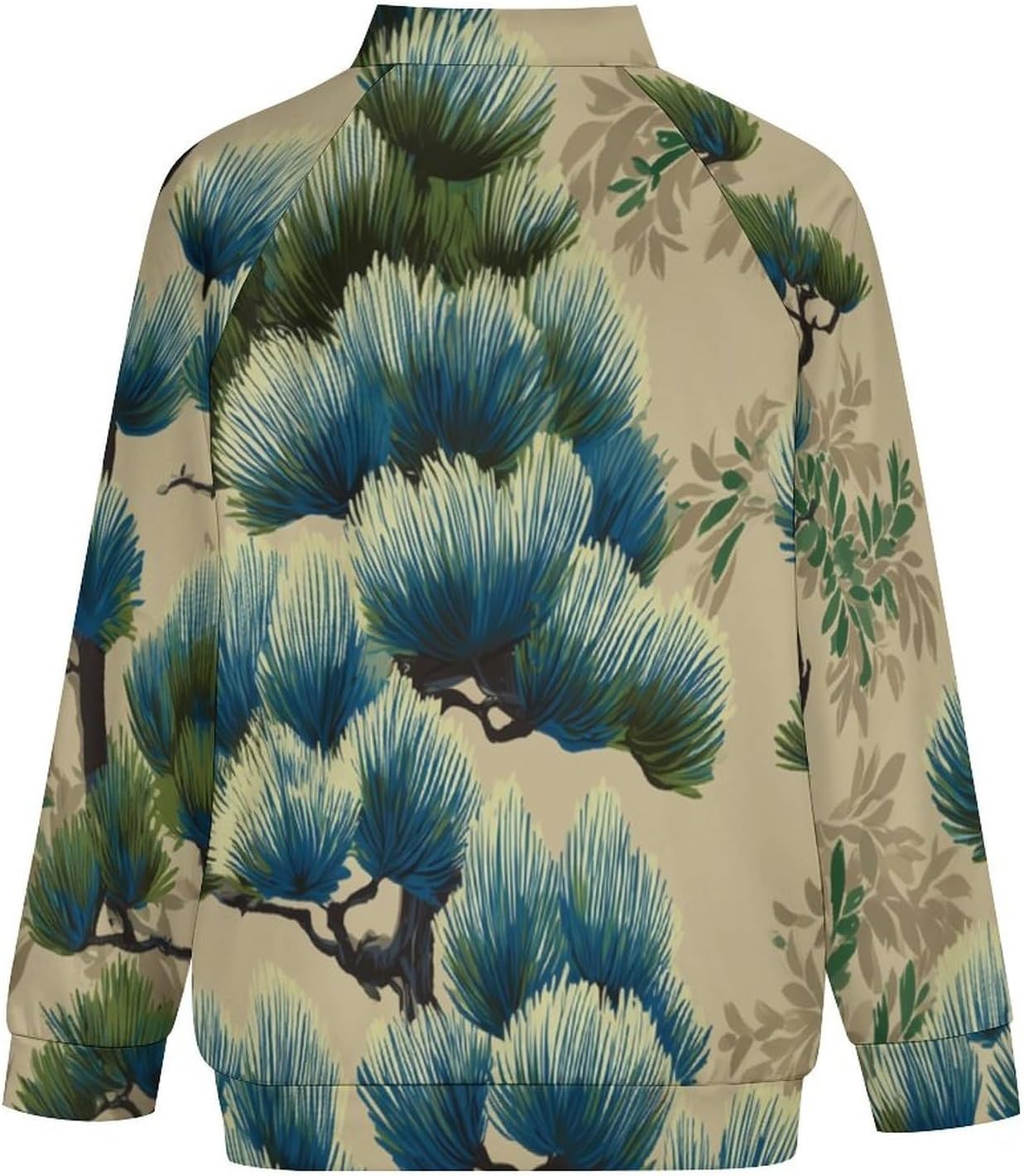 Men's Japanese Pine Print Bomber Jacket, Zip Up Lightweight Baseball Flight Jacket with Pockets,Casual Sports Coat
