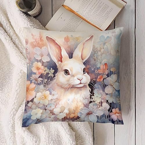 Miniatura 4 de Funda de cojín de conejo con flores, Cojines decorativos para Sala, primavera, Pascua, sofá, sofá, funda de cojín para sala de estar, cama, patio,