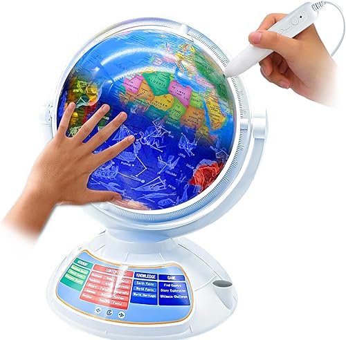 Zgxhga Talking World Globe - Globo interactivo parlante con lápiz óptico interactivo. Niños con mapas interactivos, función AR incorporada, luz de