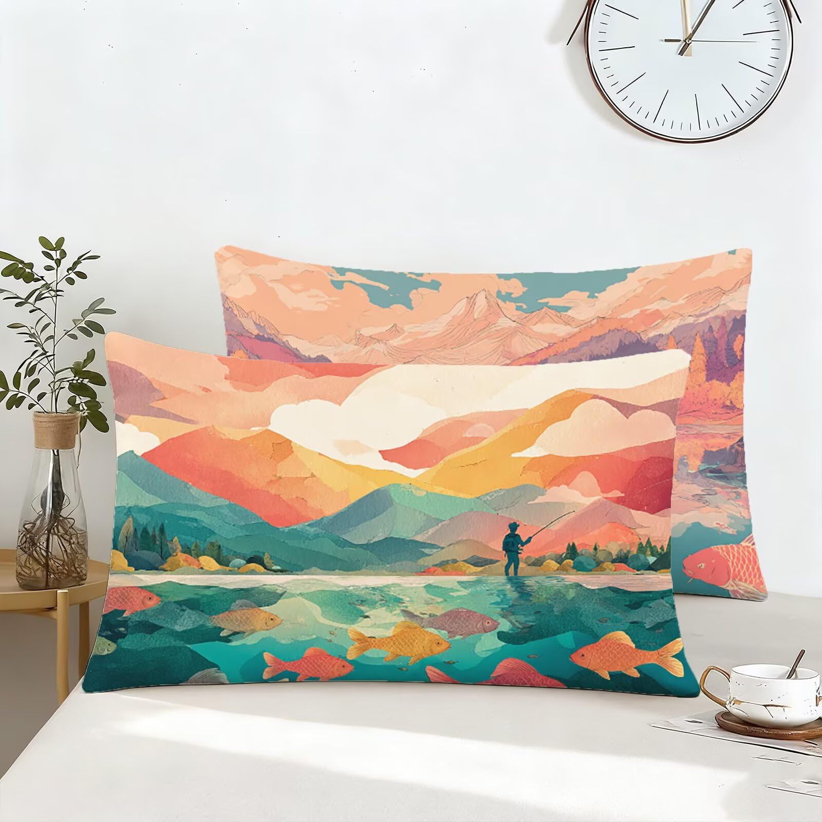 Poszewka na poduszkę liliowa poszewka na poduszkę 70 x 90 cm krajobraz poszewka na poduszkę dekoracyjna poduszka aksamitna poszewka na poduszkę zestaw 2 szt. można prać niewidoczny zamek błyskawiczny