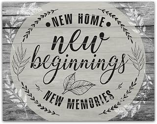 New Home New Beginnings New Memories 11x14 Unframed Print – Rustic Farmhouse Wall Art, Inspirational Housewarming Quote Poster, Vintage Style Décor for Entryway, Living Room, Kitchen, or Bedroom
