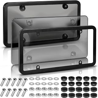 License Plate Covers, 2 Pack Smoked Bubble License Plate Frame, Licence Plate Protector with 4 Holes Screw and Caps