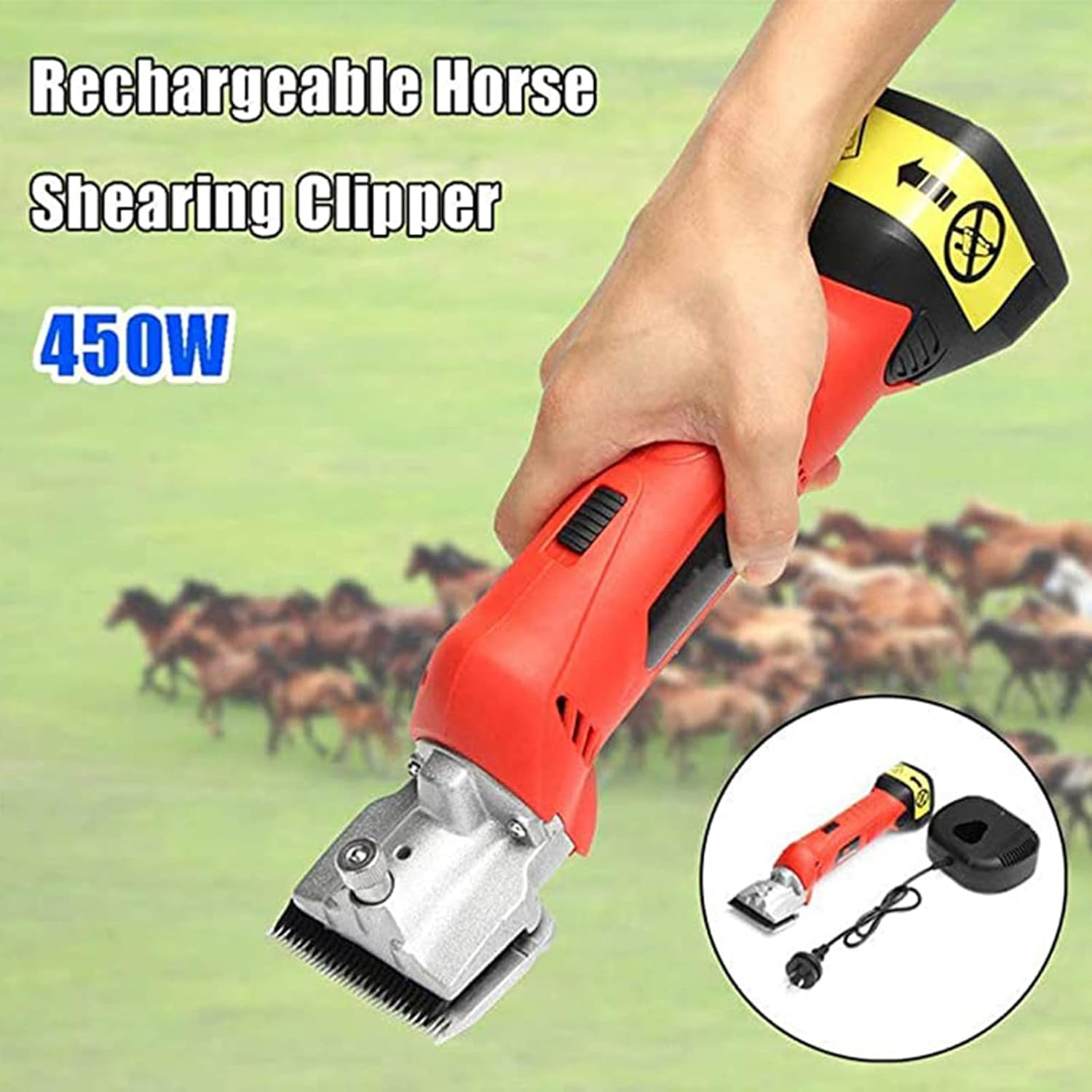 Cordless Horse Shears, Rechargeable Horse Clipper Electric Animal Grooming Kit, Fast Cut Ideal, for Horses, Llamas, Cattle, Goats, Alpacas,Green-110V (Red 110V)