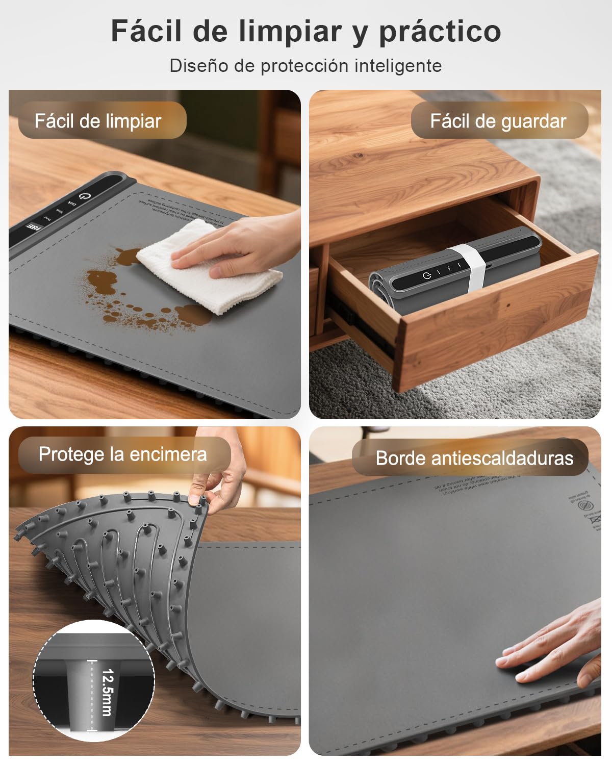 AUTOPkio Calienta Platos Electrico, Plegable Bandeja Calentador de Comida 300W Rápido Calentamiento con 6 Temperatura y 9 Temporizadores Auto-Apago, Bloqueo Infantil para Bufés, Familiare, Fiestas