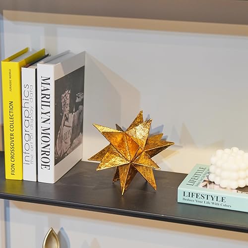 Miniatura 4 de Braxio Decoración de interiores de estilo moderno, estrellas de resina dorada multiángulo, escultura geométrica abstracta para sala de estar,