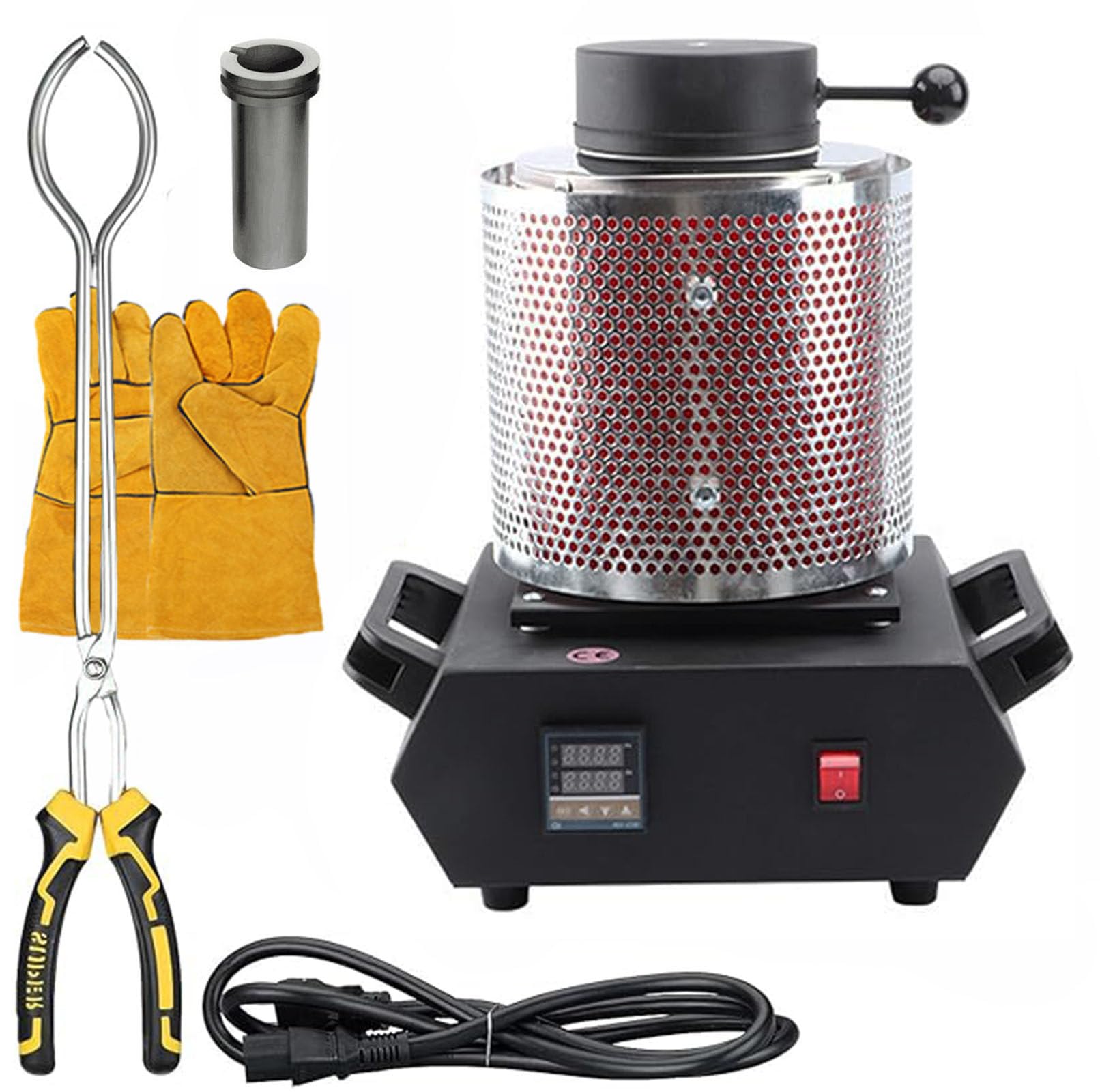 Four de fusion de métal, kit de fusion d'or 1600 W, fonderie rapide 2102 °F/1150 °C, fonderie metal avec grille anti-brûlure, pour or, argent, cuivre, aluminium, moulage de bijoux en métal,2KG