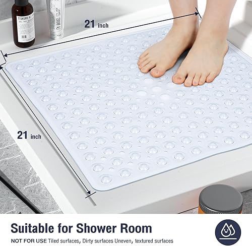 Miniatura 2 de Tapete de ducha cuadrado transparente antideslizante de 21 x 21 pulgadas, tapete cuadrado para bañera interior de ducha, tapete de ducha para suelo