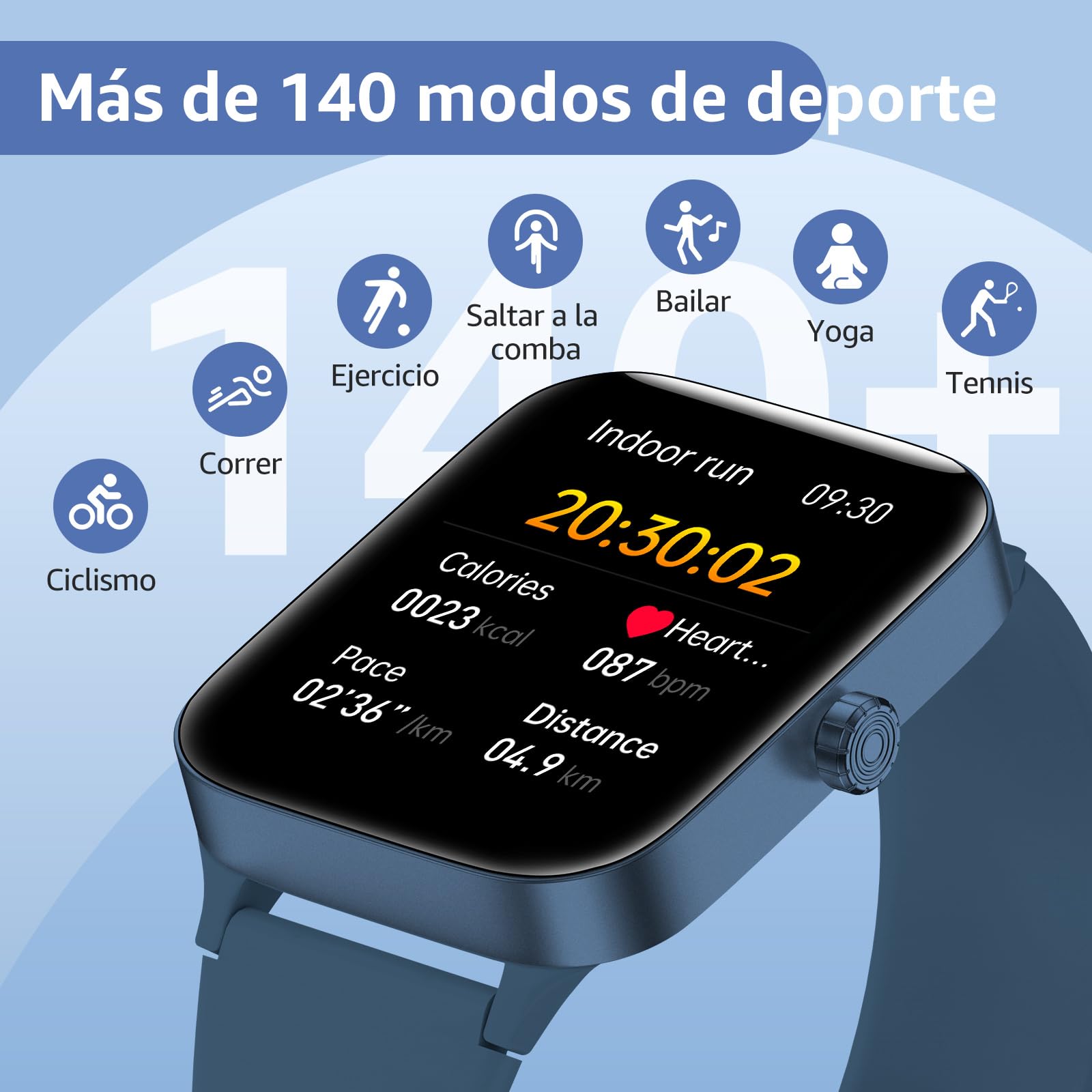 Reloj Inteligente Mujer Hombre, 1.95" Smartwatch con Funciún Llamadas y Recordatorio del Mensaje, Smart Watch con 140+ Modos Deporte, Oxímetro, Monitoreo del sueño, para Android iOS