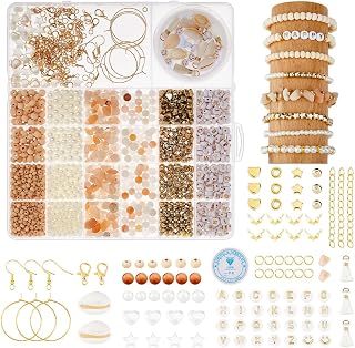 DICOSMETIC 1678Pcs Jewelry Making Supplies Kit Irregular Natural Stone Beads Pearl Wood Beads with Gold Spacer and Shell Charms for DIY Craft Bracelet Necklace Earrings