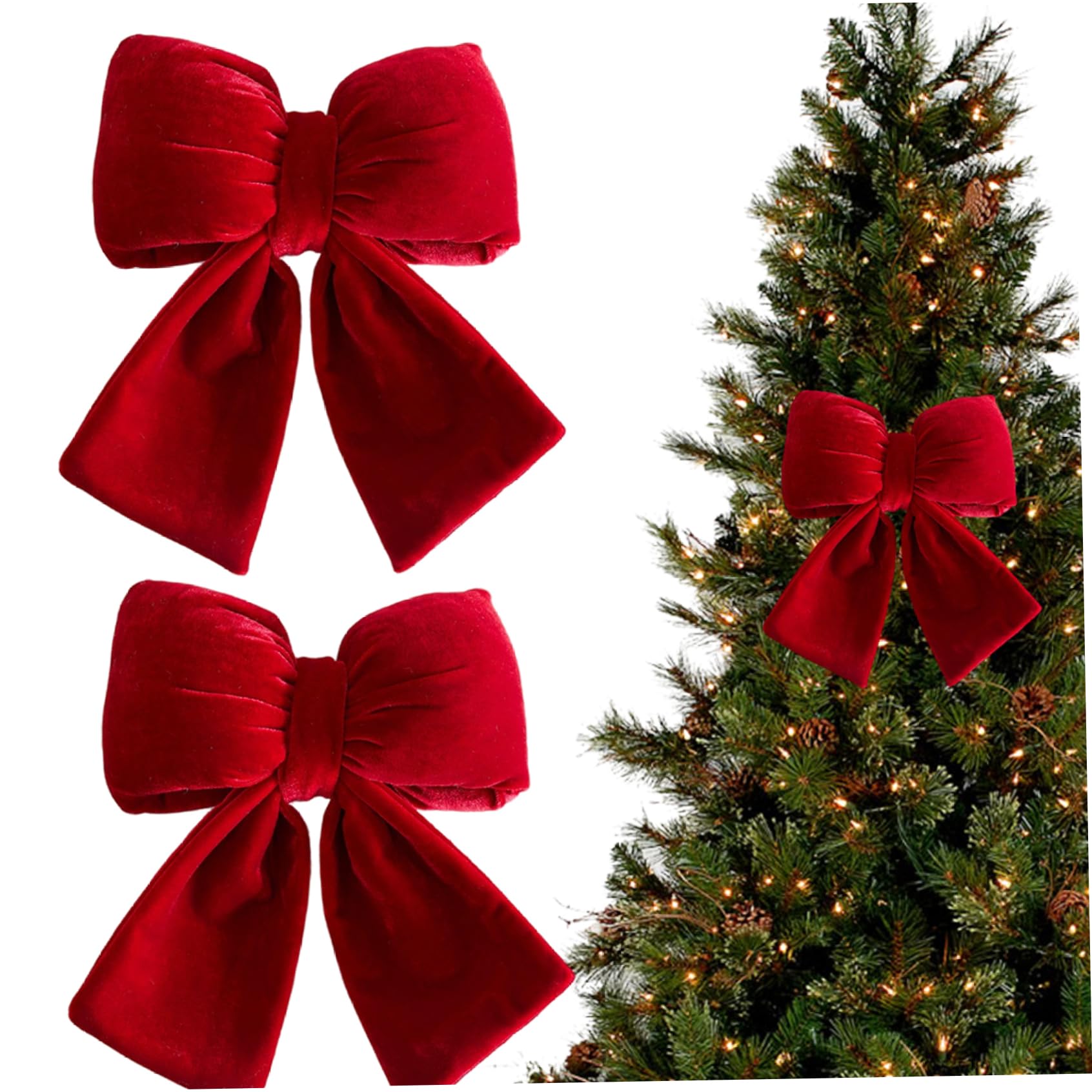 Lazos de terciopelo burdeos para árbol de Navidad con acabado premium de 9 pulgadas