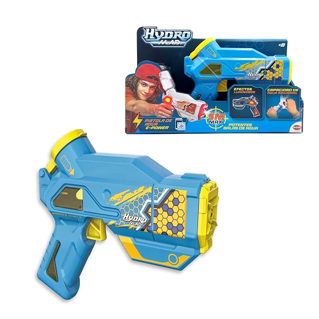 Bizak Hydro Mad Mini Blaster Azul y Amarilla de Agua eléctrica compacta con luz LED