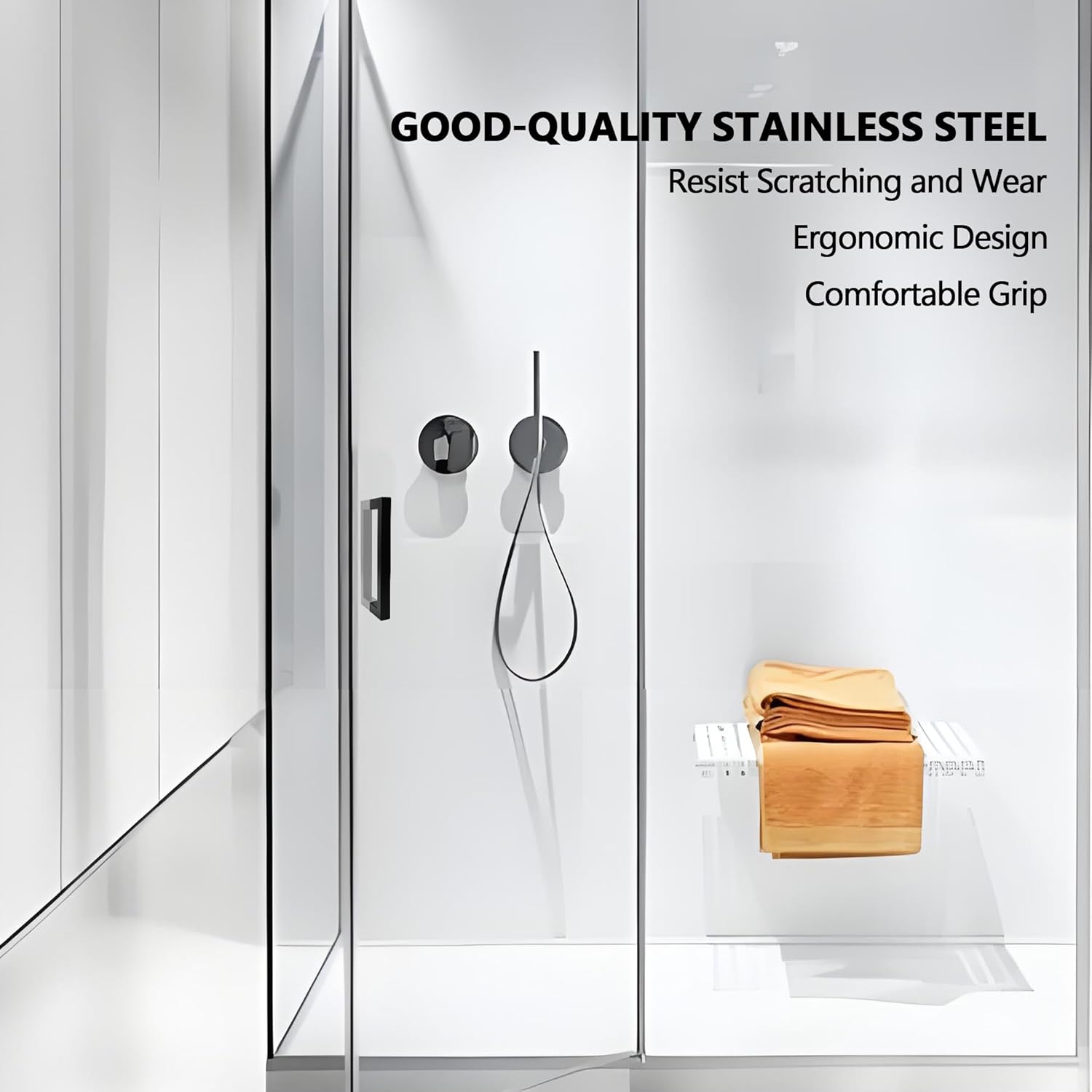 Back to Back Double Side Pull Frameless Glass Shower Door Pulls, Fits 6-12mm(1/4"-1/2") Glass Doors, 8 Inch Mounting Hole Distance, Matte Black Stainless Steel Door Handles for Bathroom