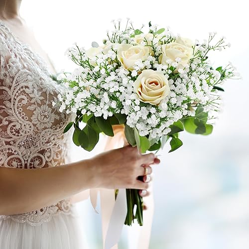 Miniatura 26 de Janinka 50 flores artificiales de aliento de bebé, flores artificiales de gypsophila de 20.8 pulgadas, tacto real, ramo de gypsophila falsa