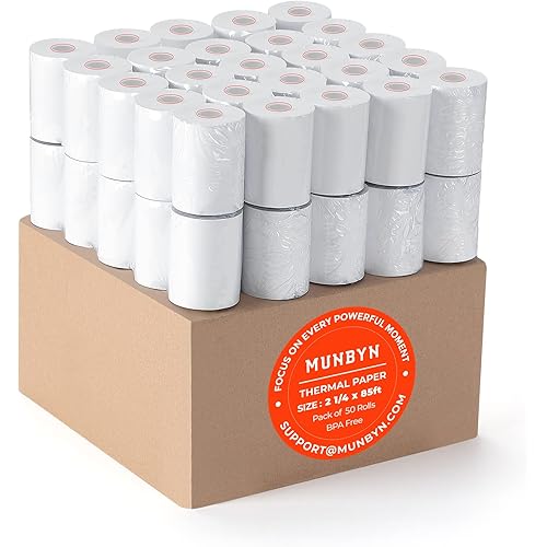 MUNBYN 2 1/4" X 85 ft Thermal Receipt Paper (50 Rolls) Cash Register Paper Rolls Fits for Most Credit Card Terminals, Verifone VX510 VX570 FD50 T4220, BPA Free