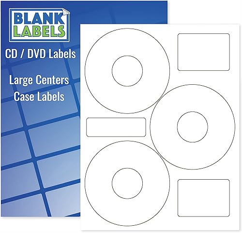 Blank Labels Neato CLP-192301 - Etiquetas para CDDVD, compatibles con agujeros centrales grandes, color blanco mate, impresión por inyección de