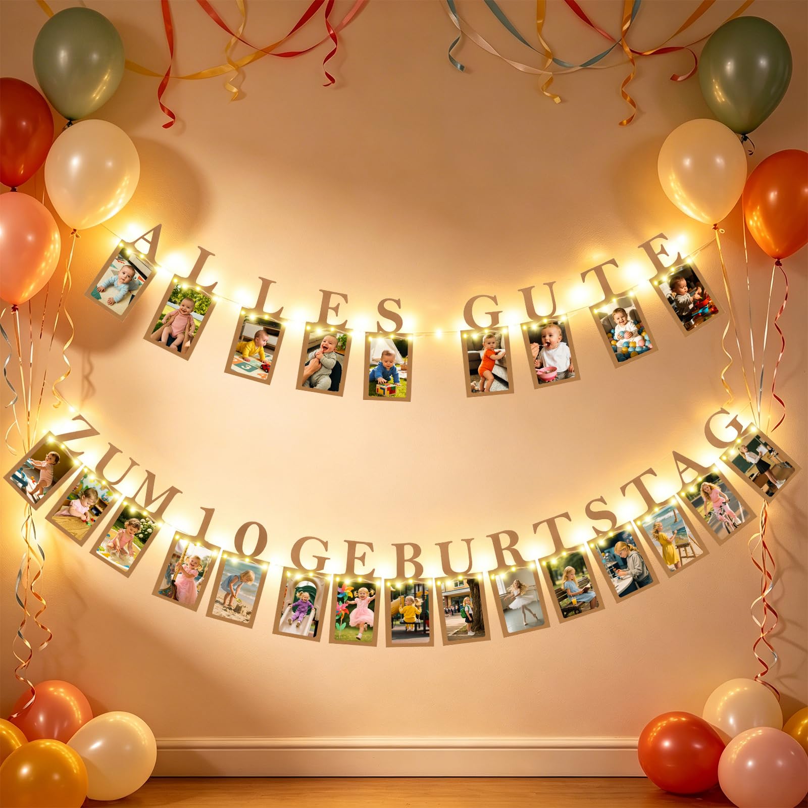Seutgjie 10th Birthday Girl Boy Photo Garland Decoration with Light — image 1