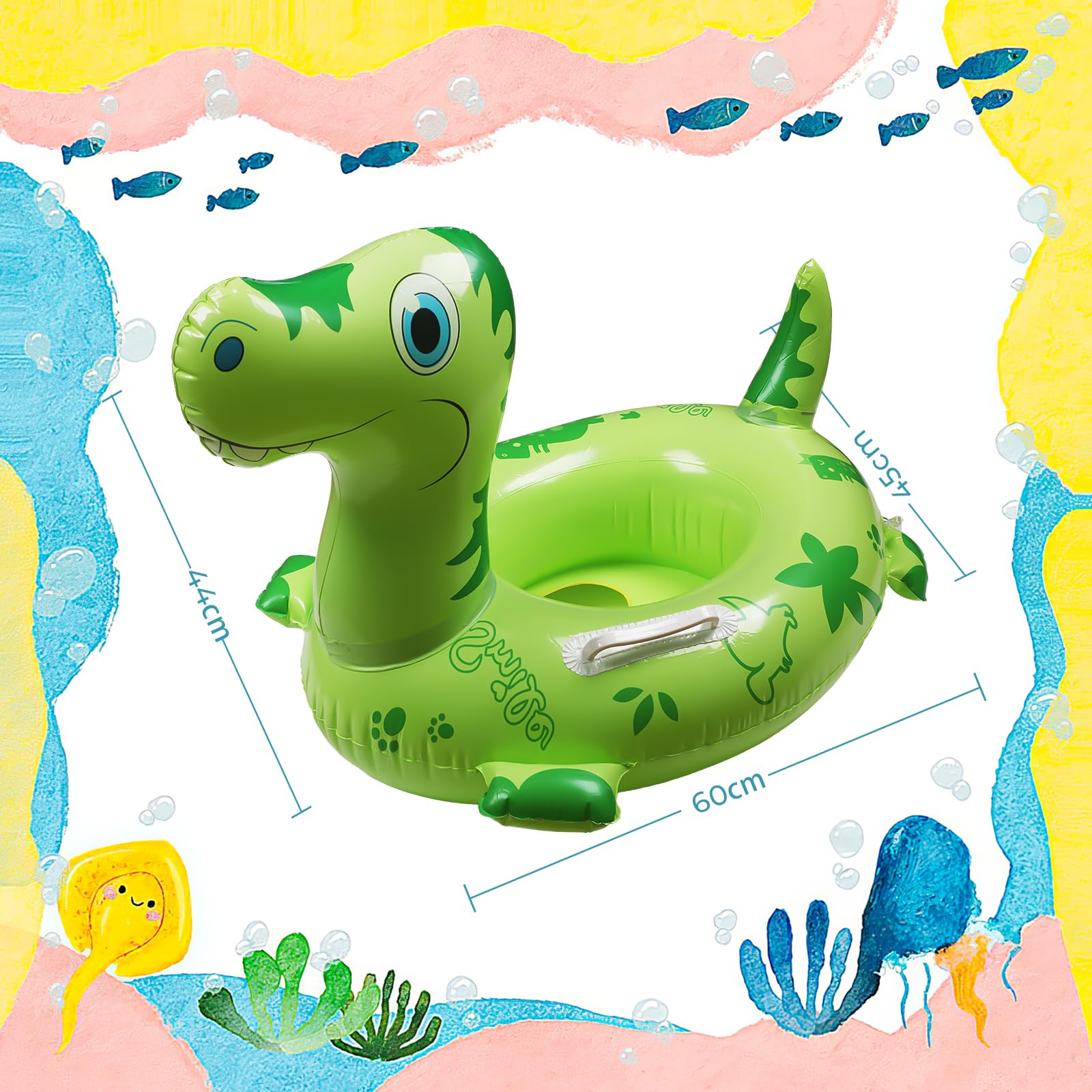 Pool Inflatables for Kids Inflatable Pool Floats f, Dinosaur Baby Swimming Float with Sound Tails and Handle - Image 2