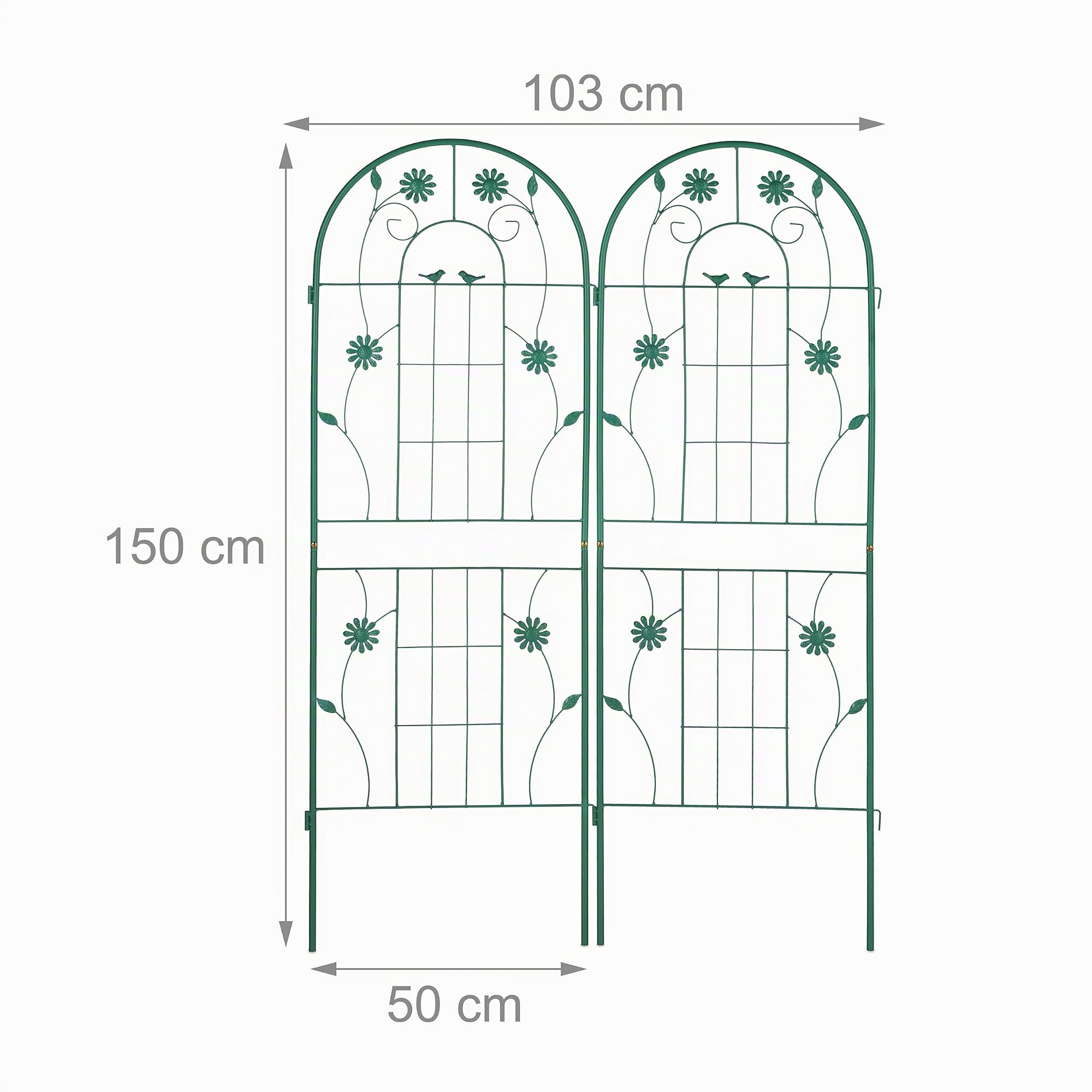 Relaxdays Soportes para Plantas, Set de 2, 150 x 50 cm, Autónomos, Enrejado con Estacas, Enredaderas y Rosales, Verde