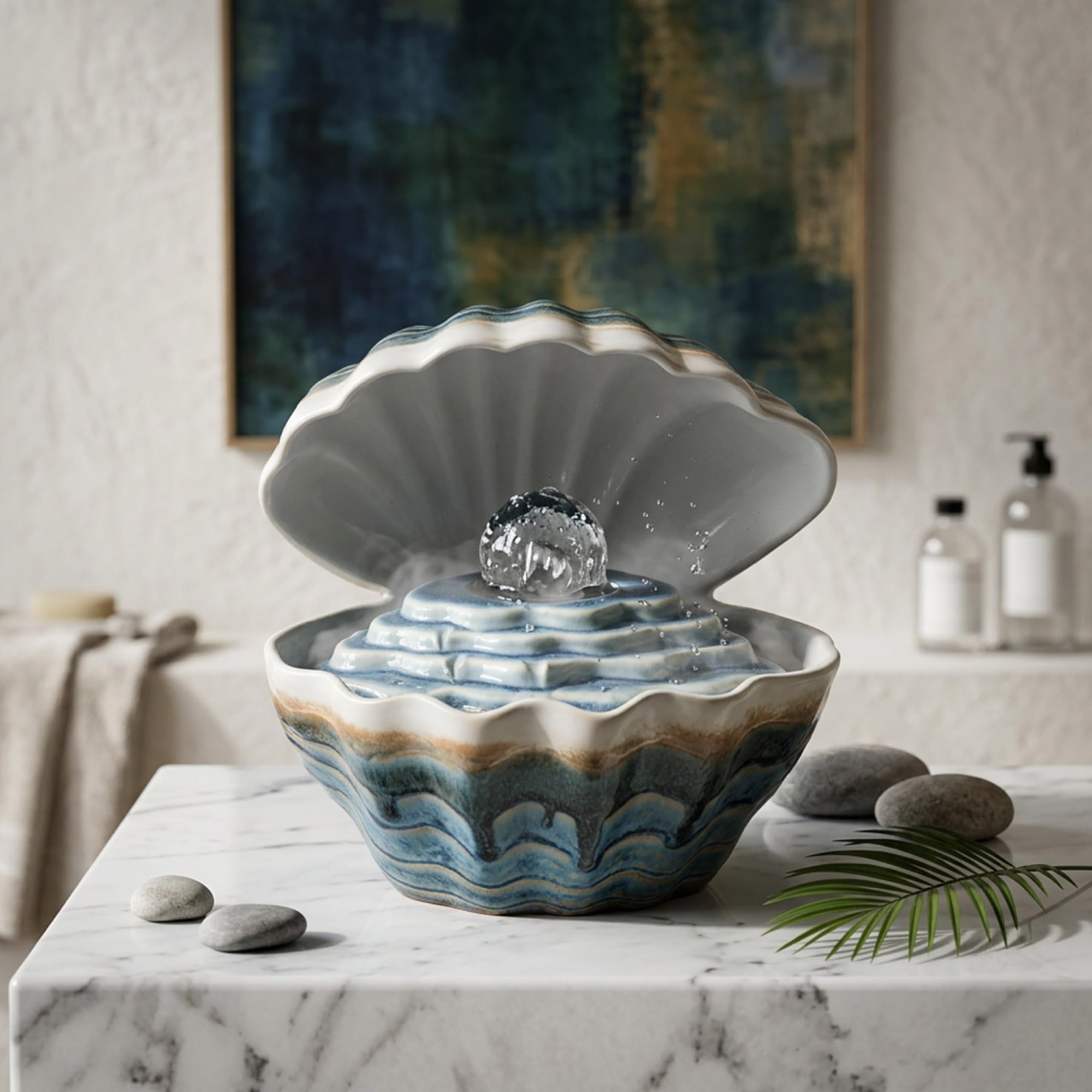 Fontaine cascade de bureau en céramique, idée cadeau décoration moderne avec boule de chance
