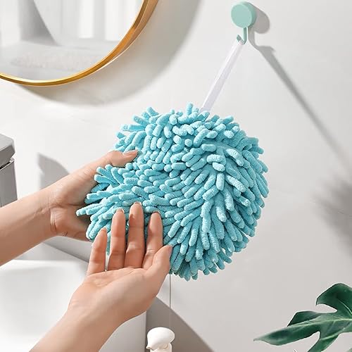 Vista 25 de Paquete de 4 toallas de mano de chenilla para baño, secado rápido, toalla de baño de manos con bucles para colgar, microfibra absorbente para secado