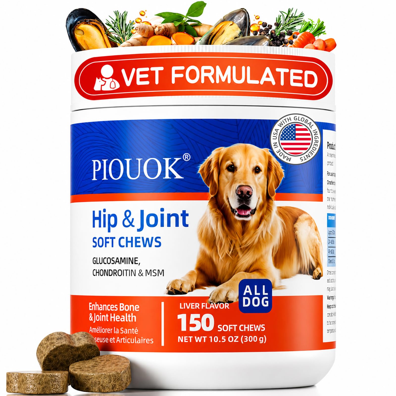 Hip and Joint Supplement for Dogs, Glucosamine f