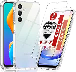 LeYi Cover per Samsung Galaxy A25 5G con 2 Vetro Temperato, Custodia Antiurto Trasparente TPU