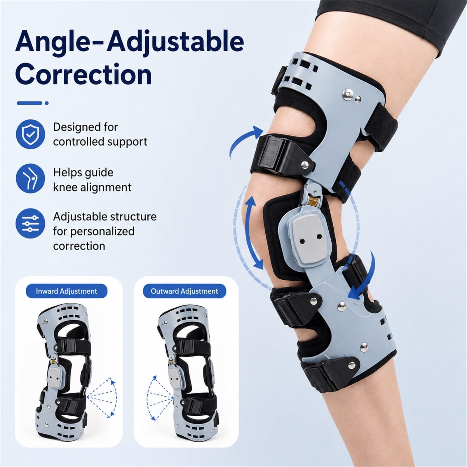 Rodillera para Osteoartritis y Alivio del Dolor de Artritis Soporte de Descarga Medial o Lateral para Desgaste de Cartílago Necrosis Avascular Diseño Ajustable(Izquierda)