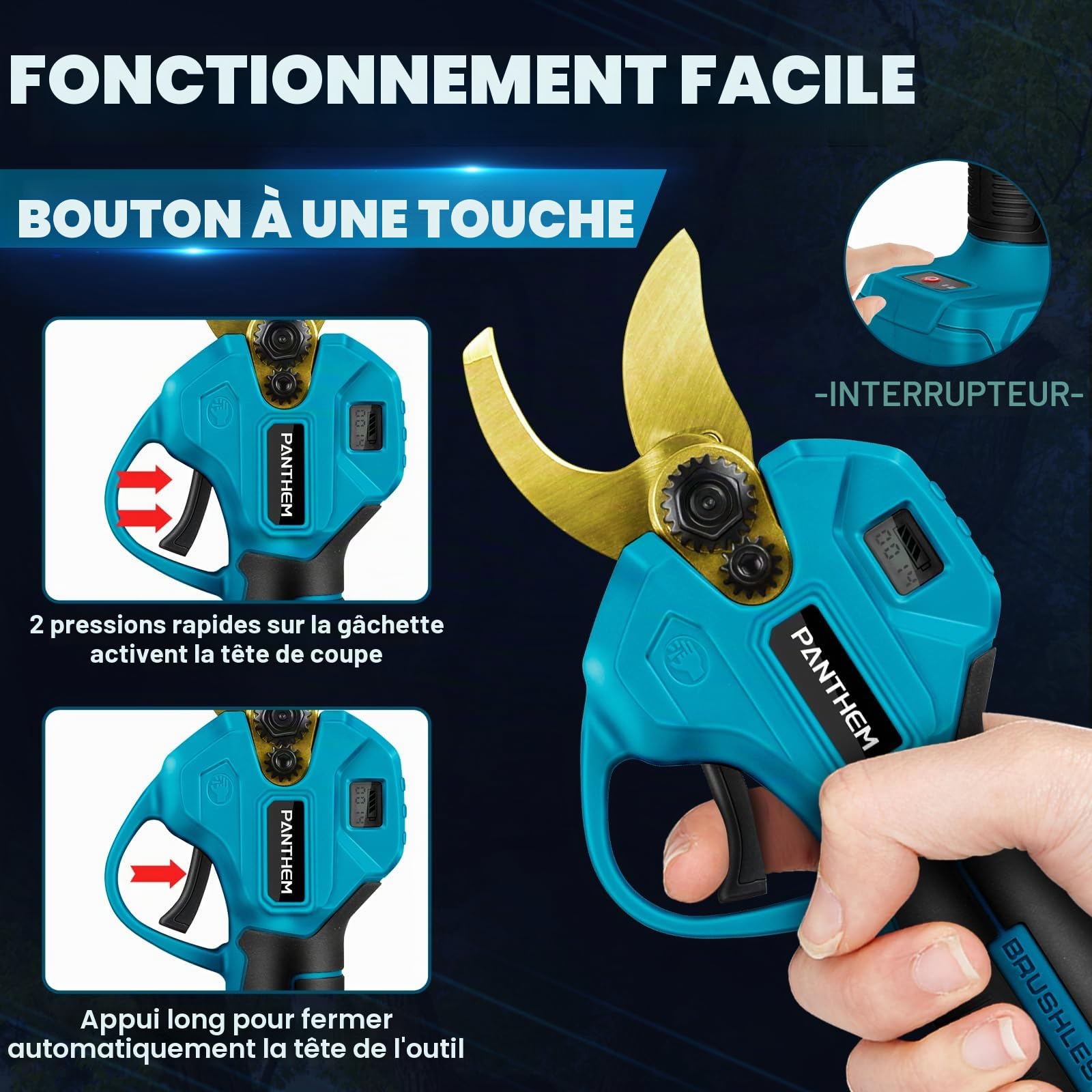 45 mm Sécateur Télescopique Électrique & 6 Pouces Mini Tronçonneuse | 4 en 1 sans Fil 2 x 4000 mAh, Perche Élagueuse électrique vec Perche Secateur à Batterie Professionnel, Sécateur à élaguer