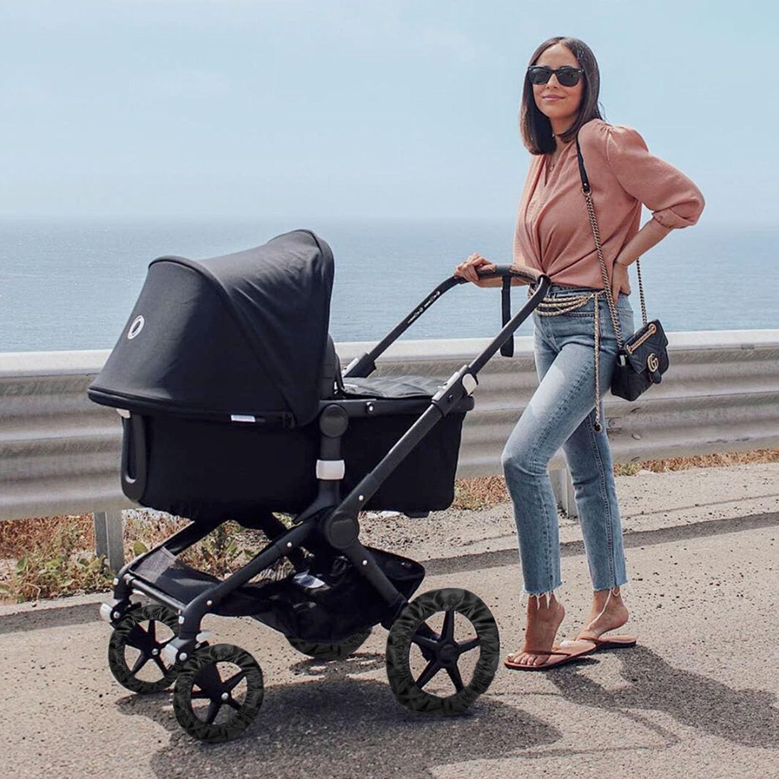 4 coprivolanti per passeggino, antipolvere, accessori per passeggino (nero)