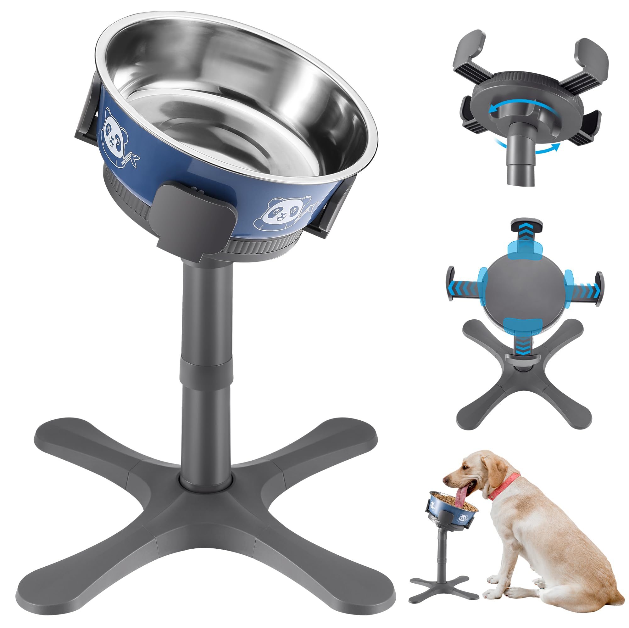Ciotole per cani, supporto rialzato regolabile con 3 altezze e design inclinato, supporto rialzato compatibile con razze medie e grandi (con ciotola-grigio)