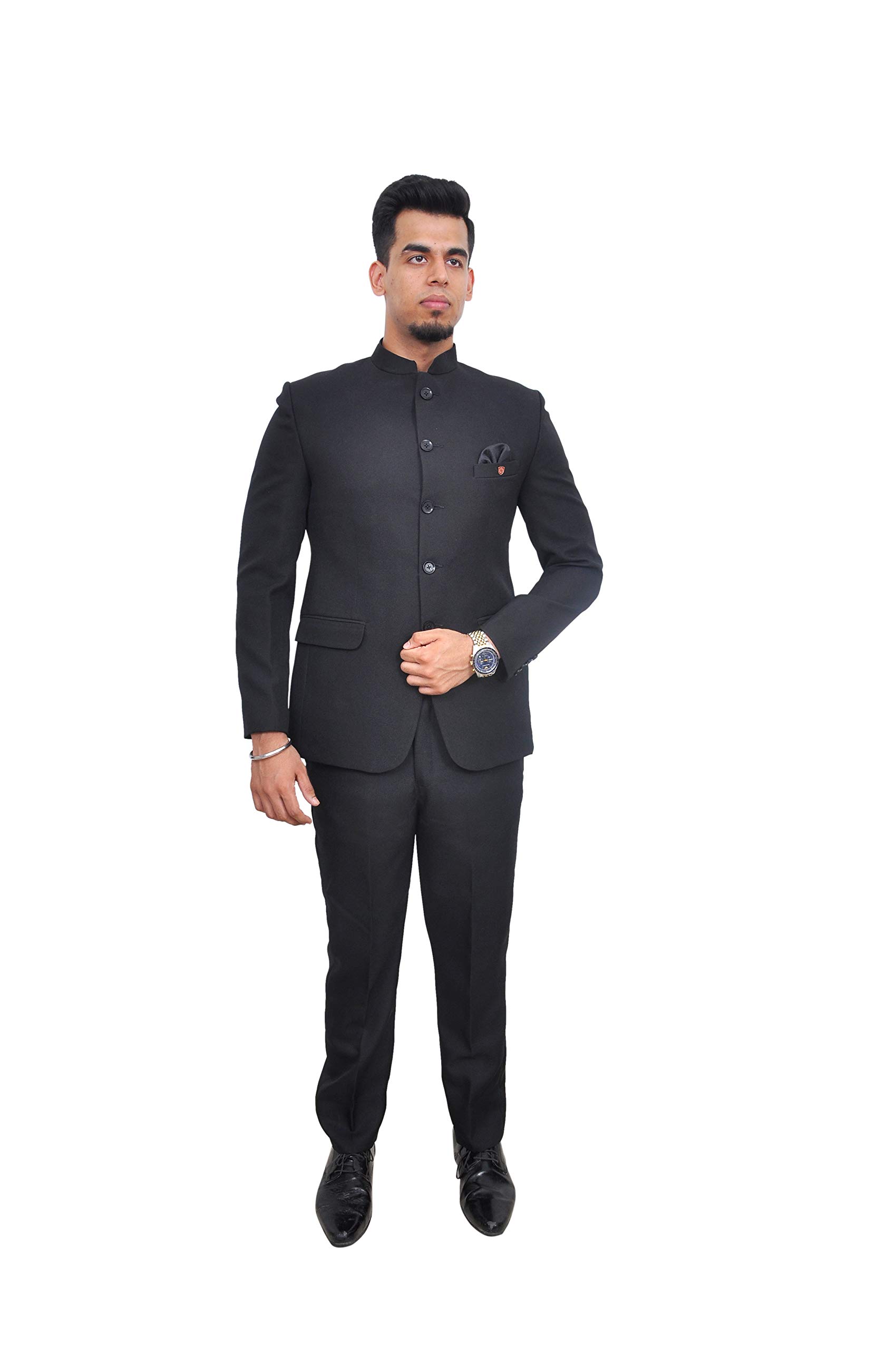 Men's Regular Fit Two Piece Wedding Bandhgala Jodhpuri Prince Suit (Black)-38