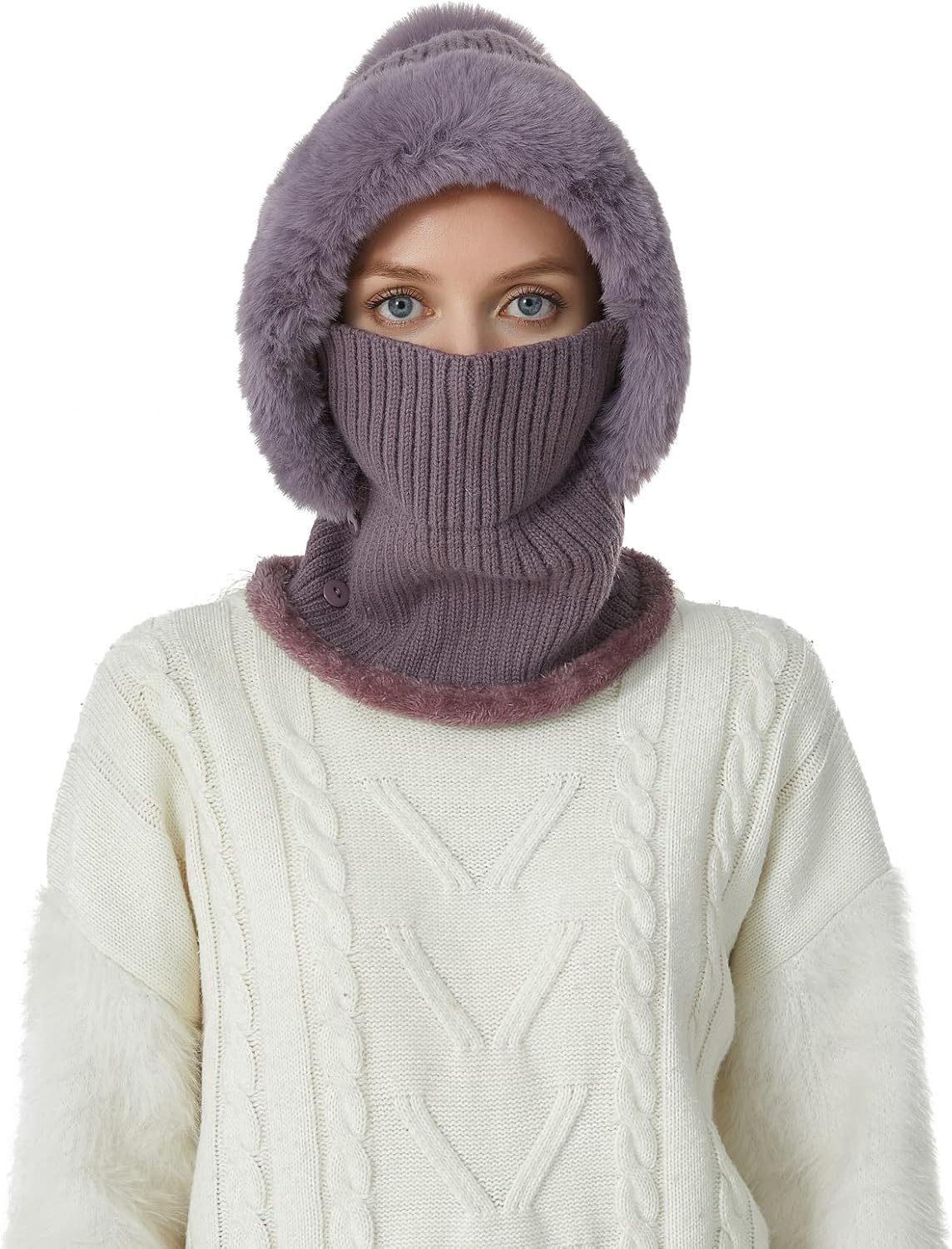 Women Balaclava One-Piece Skull Beanie Hat Neck Circle Scarf Ski Snow Winter Knit Fleece Cap Cold Weather - Image 6