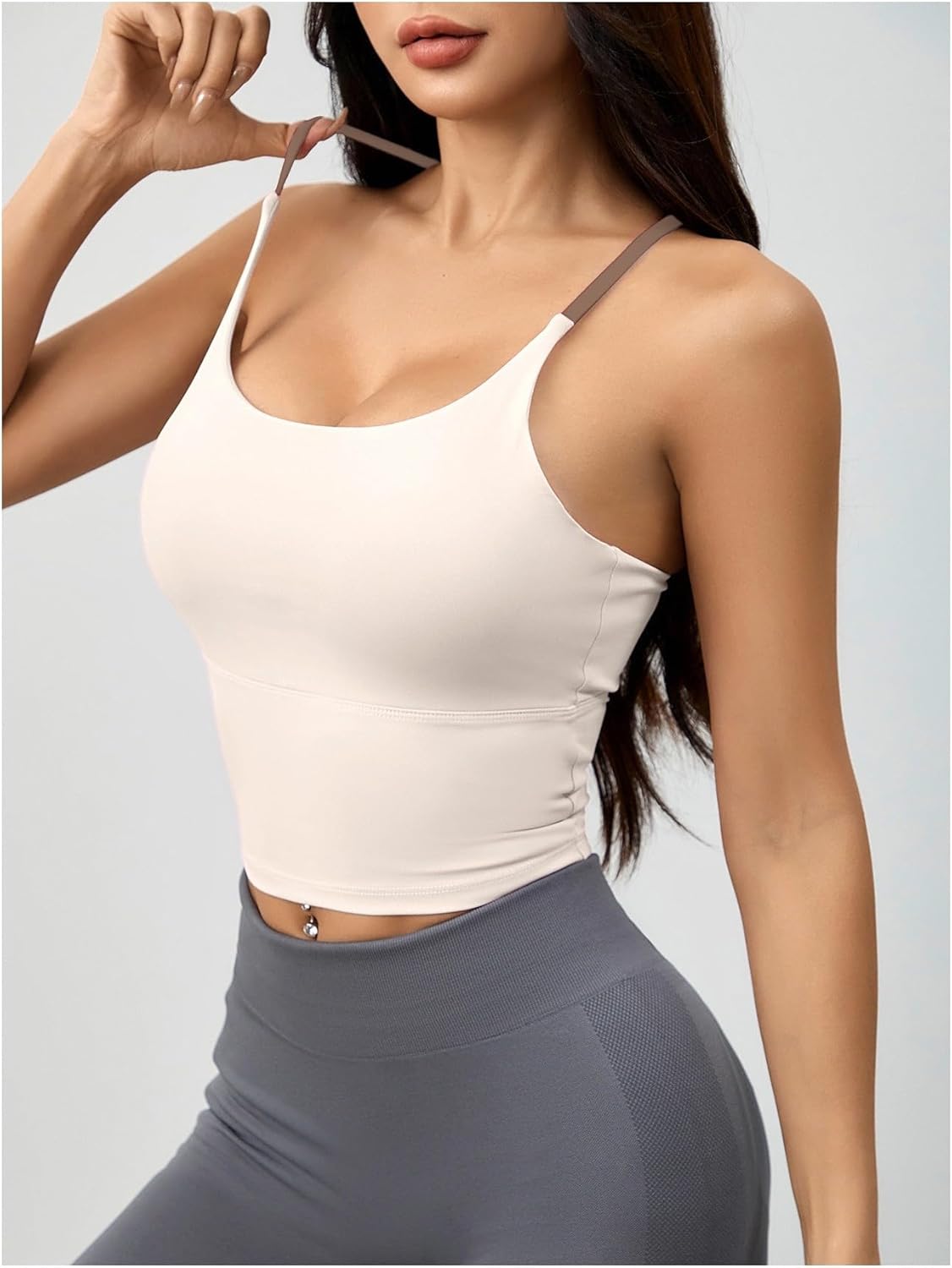 SHENHE Women's Tank Tops Built in Bras Sports Bras Racerback Colorblock Spaghetti Strap Cami Shirts Workout Tank Tops - Image 3