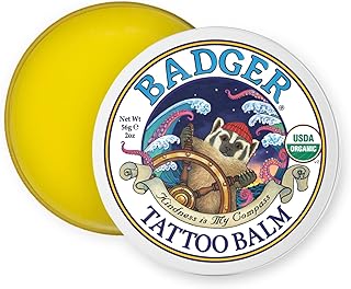 Tattoo Balm, Organic Tattoo Aftercare, Soothing Moisturizing Protecting Healing Tattoo Cream, Light Herbal Sweet Scent, Long Lasting Rich Tattoo Butter, 2 oz Tin