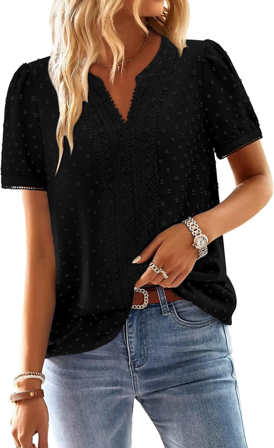 BETTE BOUTIK Women Short Sleeve Boho Tops Summer Dressy Casual Shirts Trendy Western Blouses