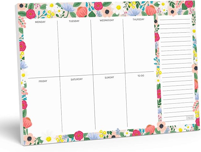 Notepad. Floral Weekly Planner Notepad with Daily Planner Agenda Squares. 7x10" Day Planner 2022-2023 - Student Planner, Work Planner and Checklist Note Pad