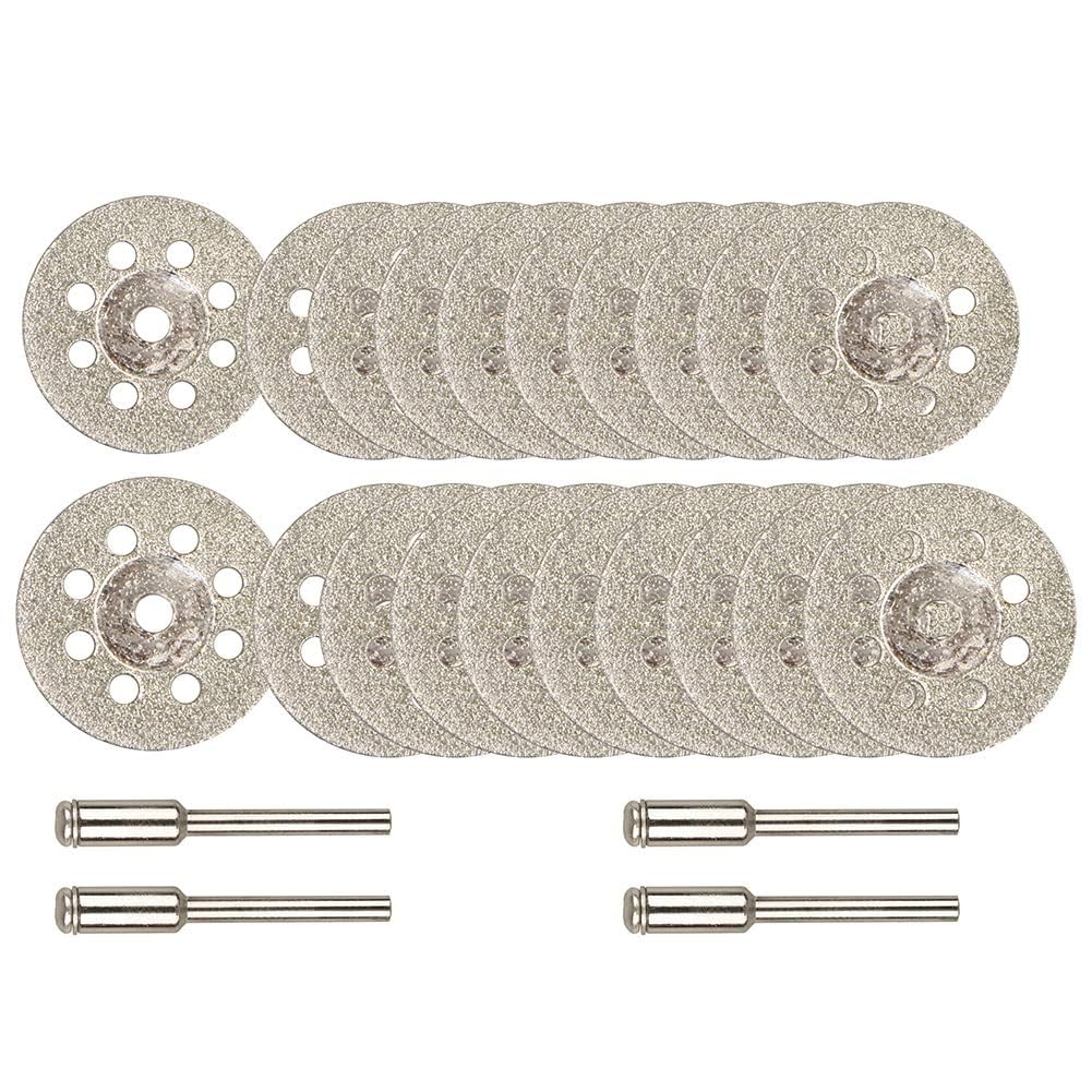 Yakamoz 20Pcs Mini Diamond Cutting Wheel Metal Cut Off Discs Tile Cutting Blade Stone Rotary Cutter Tool Accessories with Mandrel 3mm Shank, 22mm 25mm Cutting Dia.