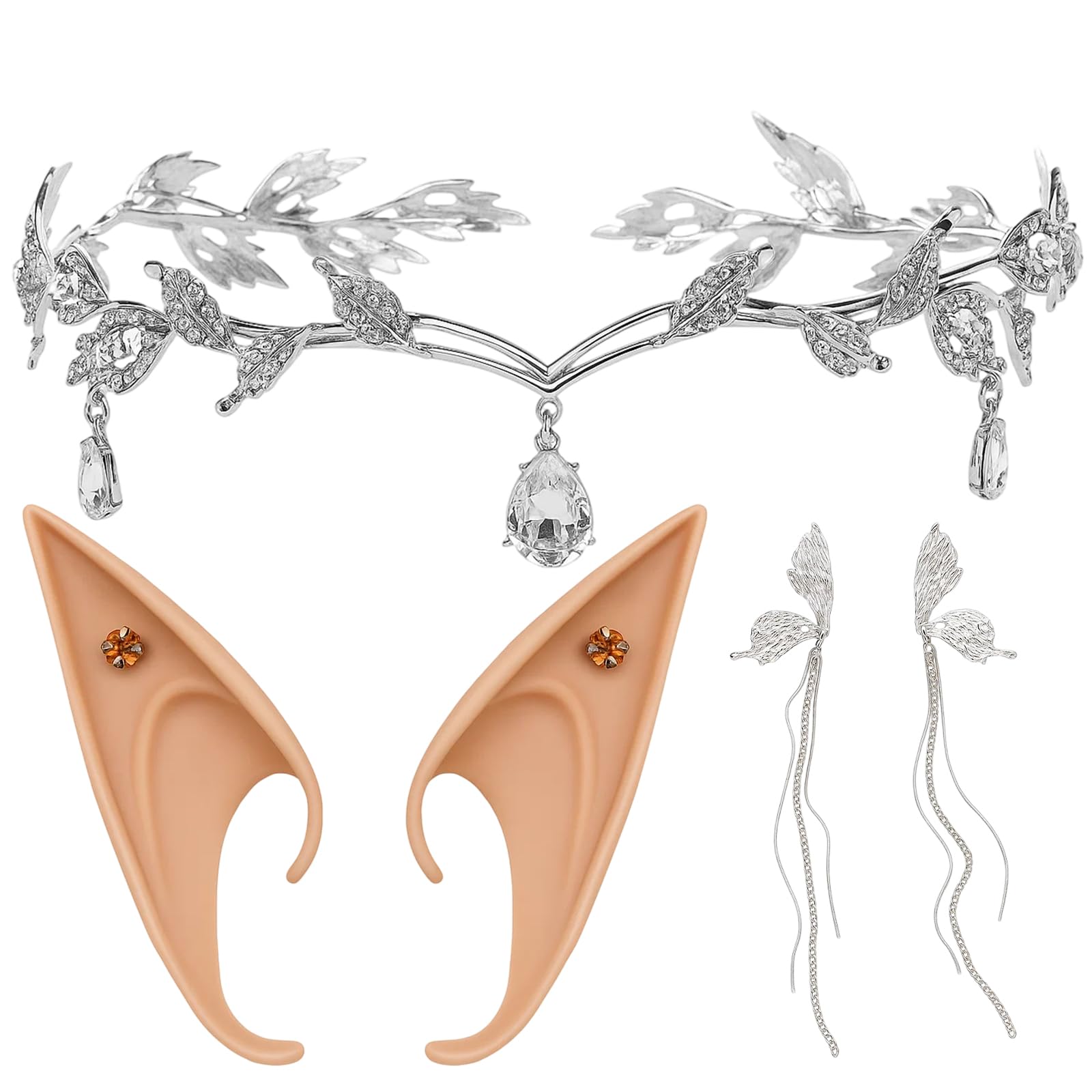 DXPETA 3PCS SET Elf ears, elf ears adult, Elf Costume Headwear,Headpiece for Fantasy Renaissance and Halloween Costume Accessories