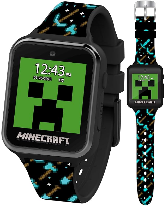 Minecraft Kids Smart Watch - Interactive Touchscreen with Games Camera Step Counter Alarm Timer Voice Recorder and Cool