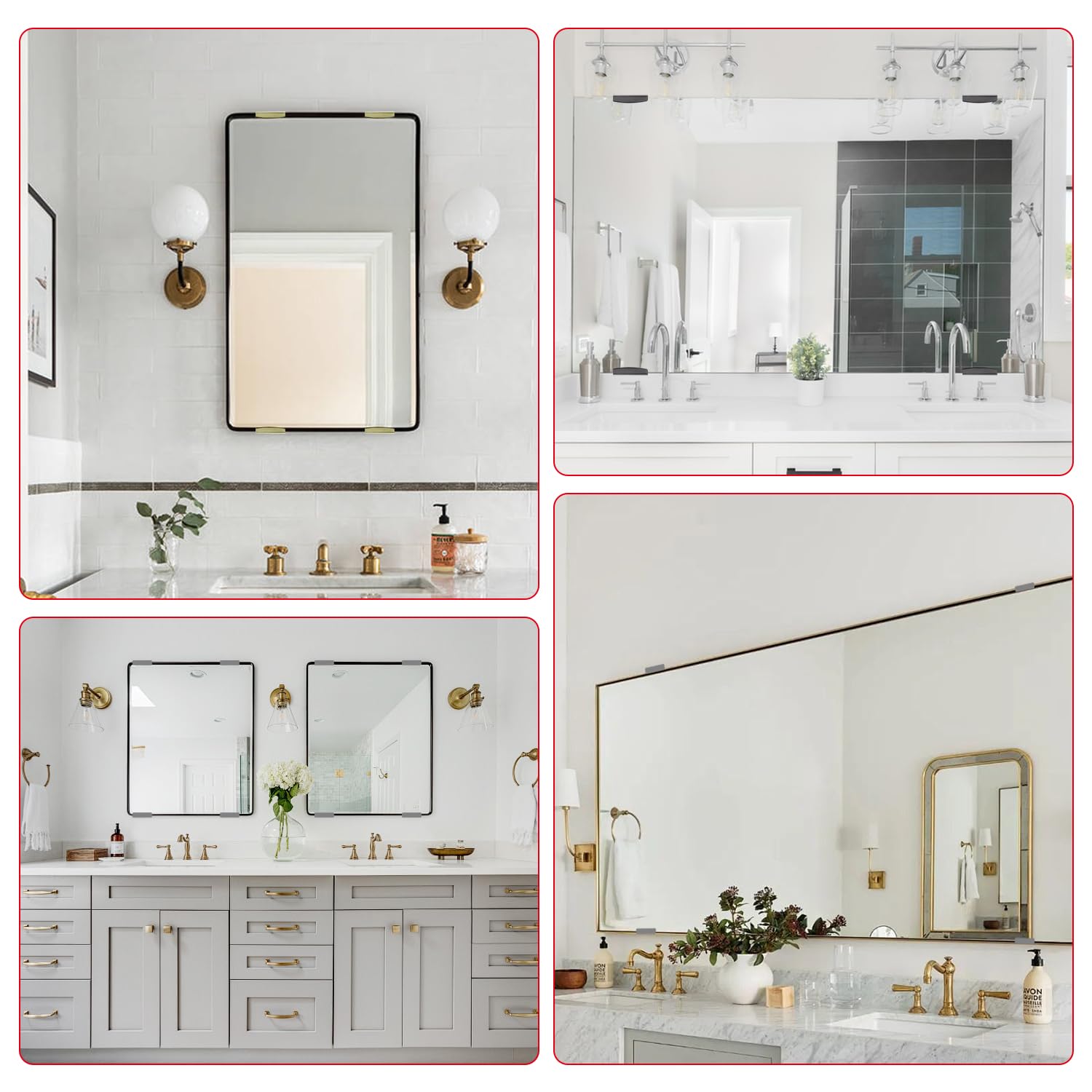 4 pezzi Specchio per vetro da bagno Clip in lega di zinco